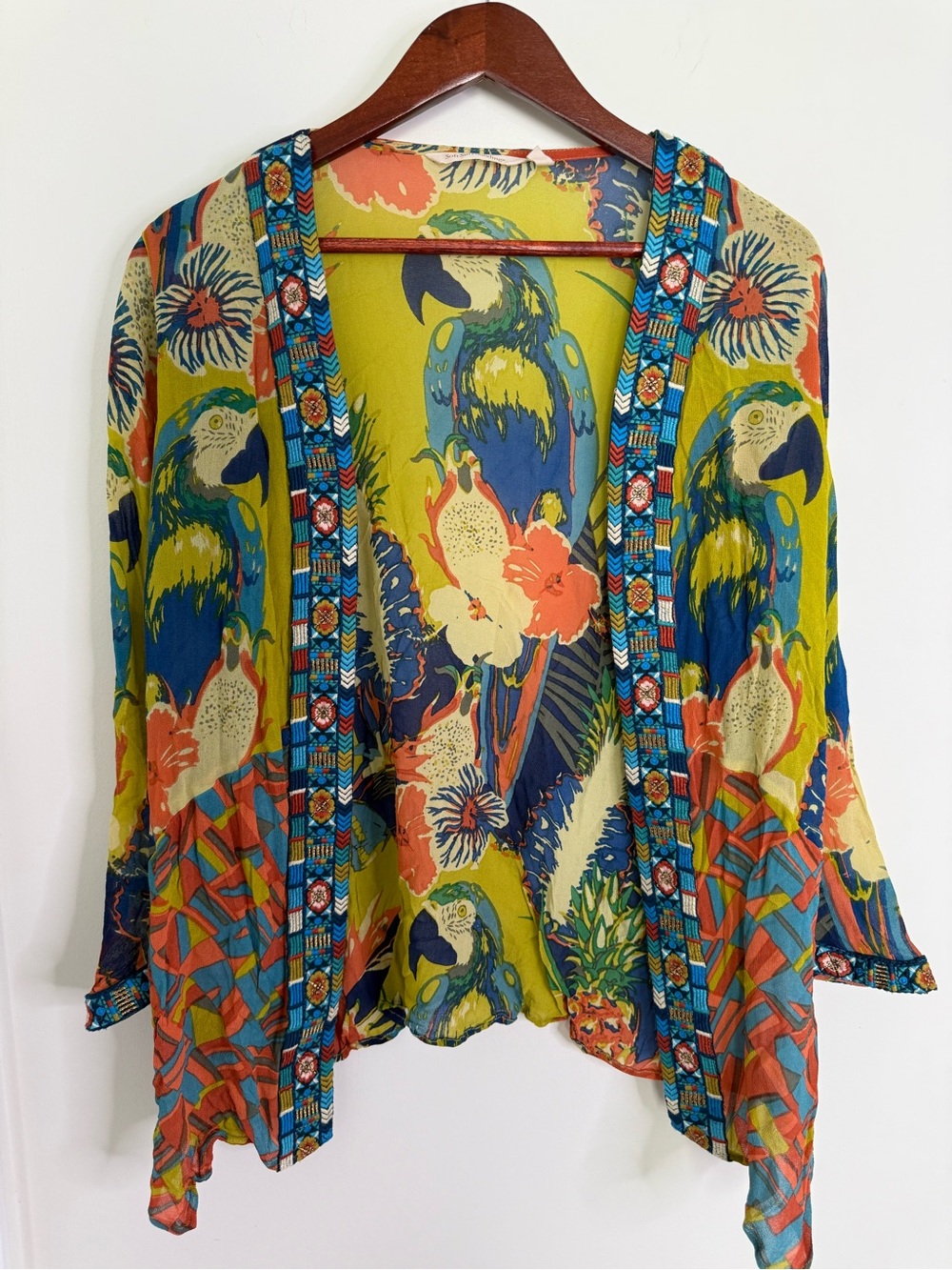 Soft Surroundings Boho Resortwear Beach Parrot Kimono Size Large